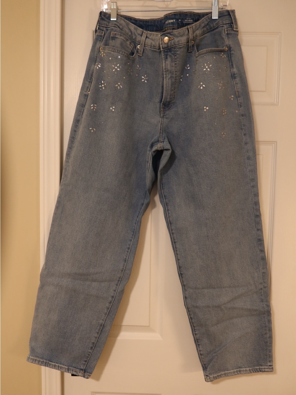 Old Navy Light Blue Denim Boyfriend Jeans with Floral Silver Embellishment